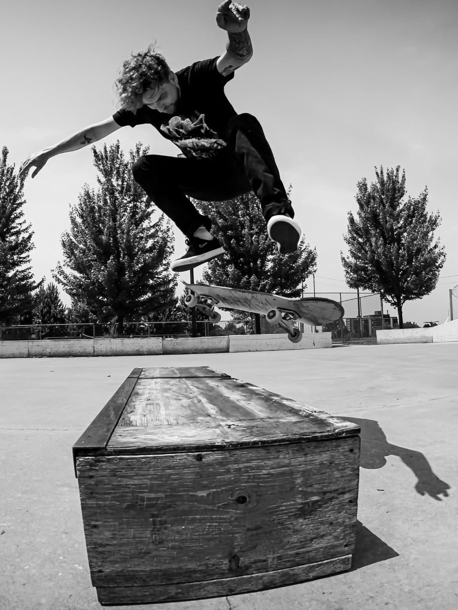 Joe Pelow performing a Backside Heelflip at the Polson Flat Pad.